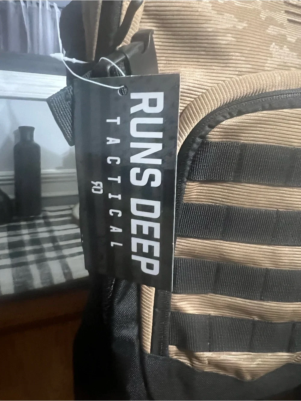 Tactical Tan & Black Men's Backpack with American Flag Accent NWT Unisex